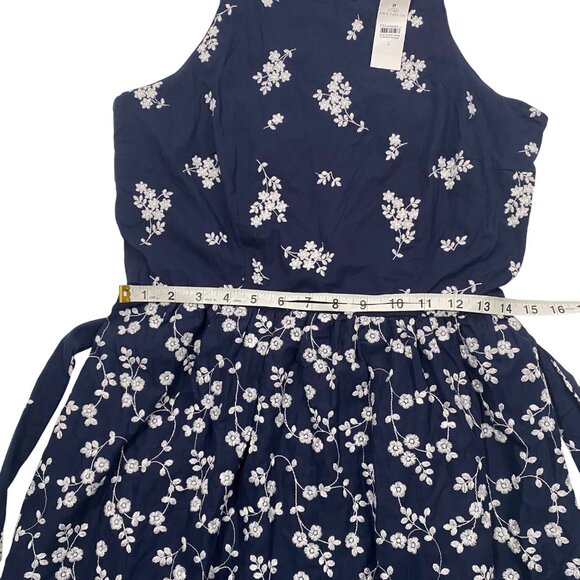 Ann Taylor Floral tiered heavily Embroidered Navy Blue Midi Dress Size 2 NWT - Picture 9 of 12